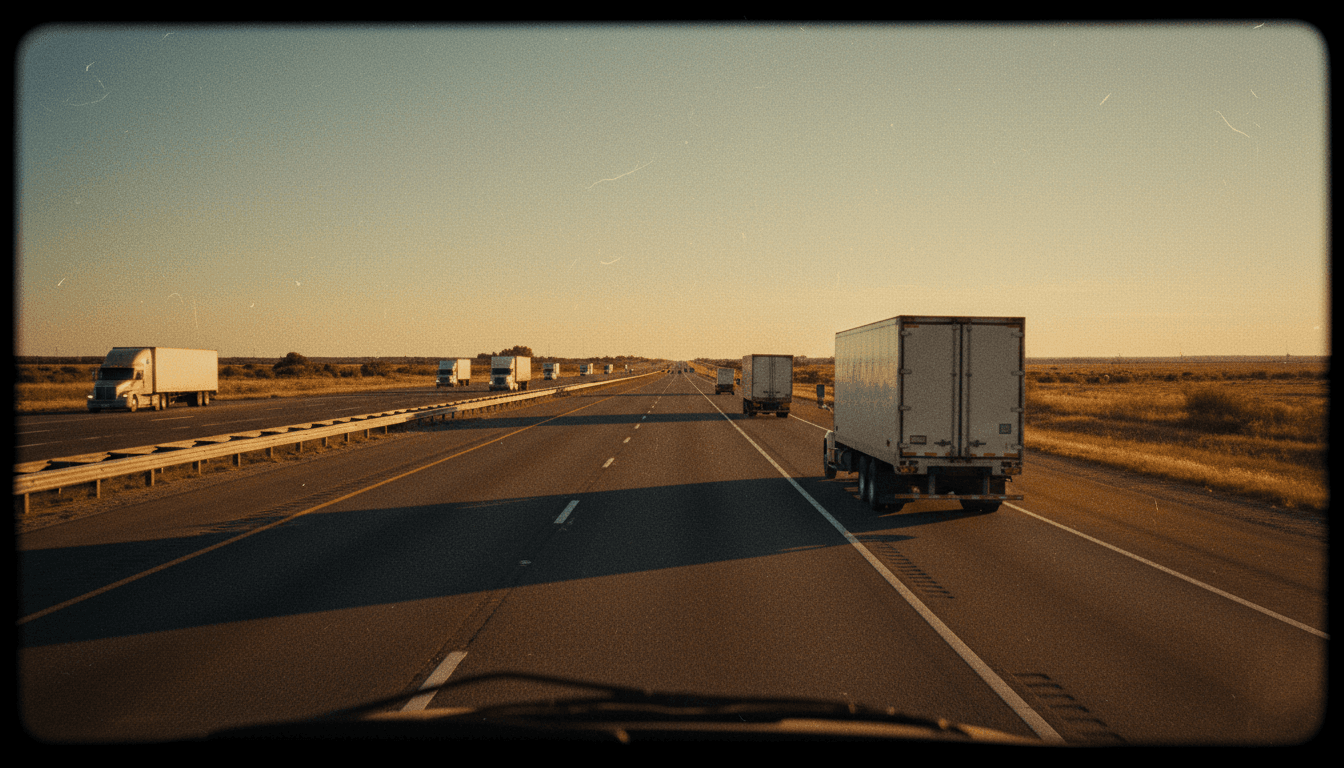 Highway with multiple trucks on dedicated freight lanes