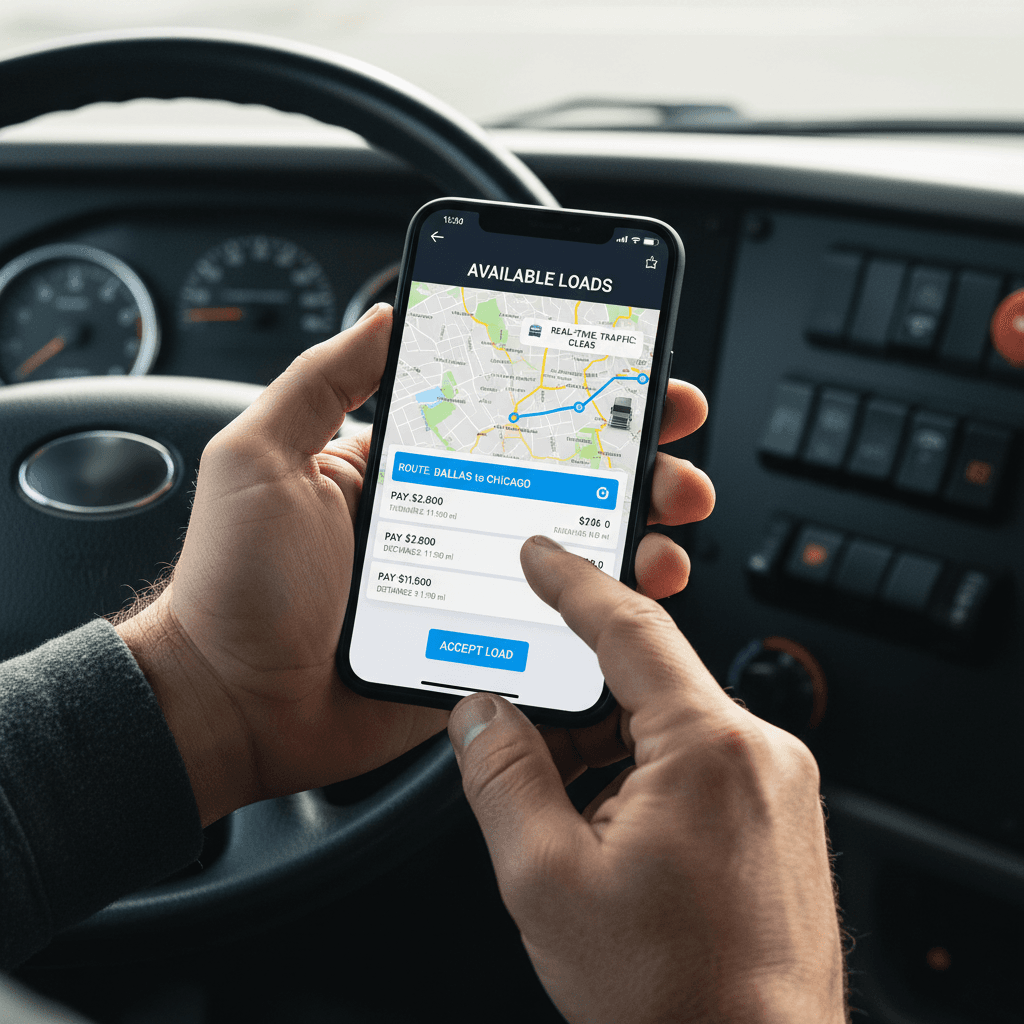 Carrier driver reviewing fast payment on mobile phone